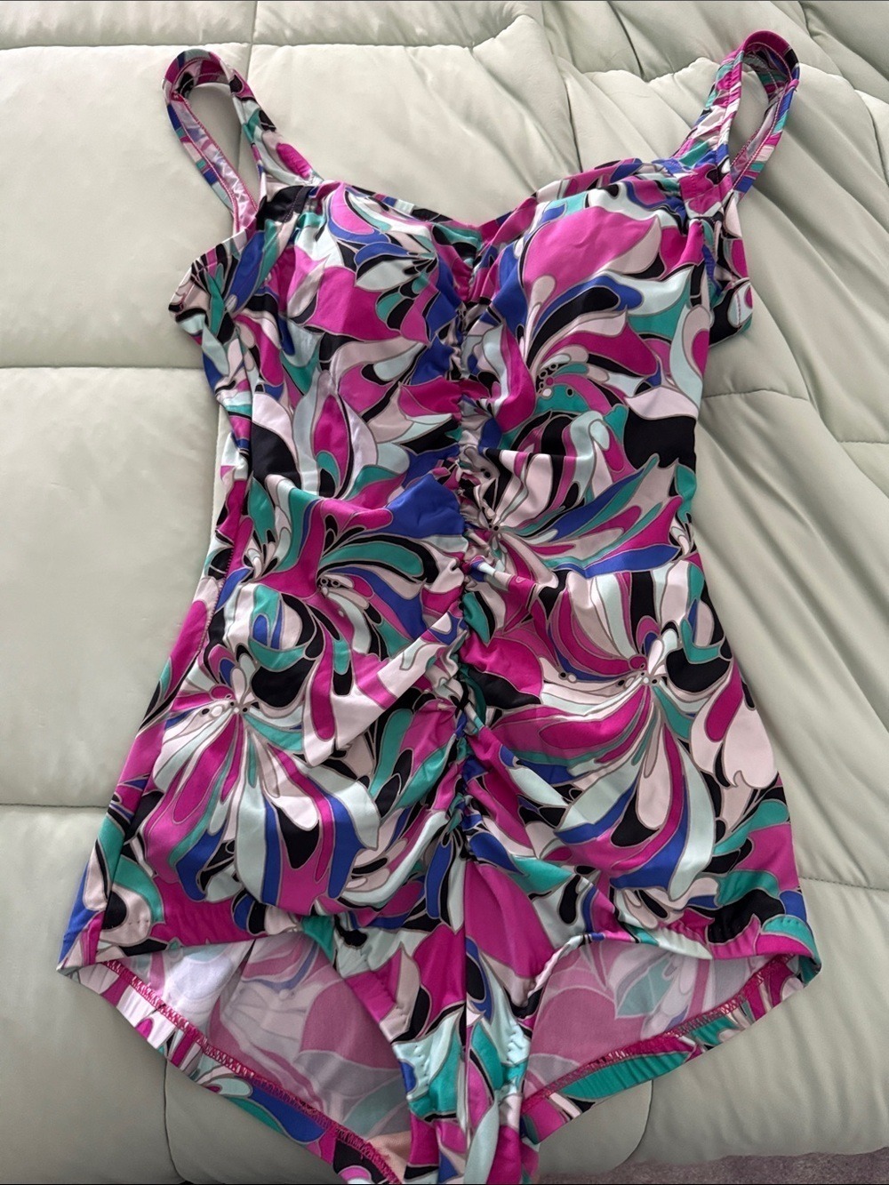 Women's Pink Multi Ruched Floral Print Swimsuit
